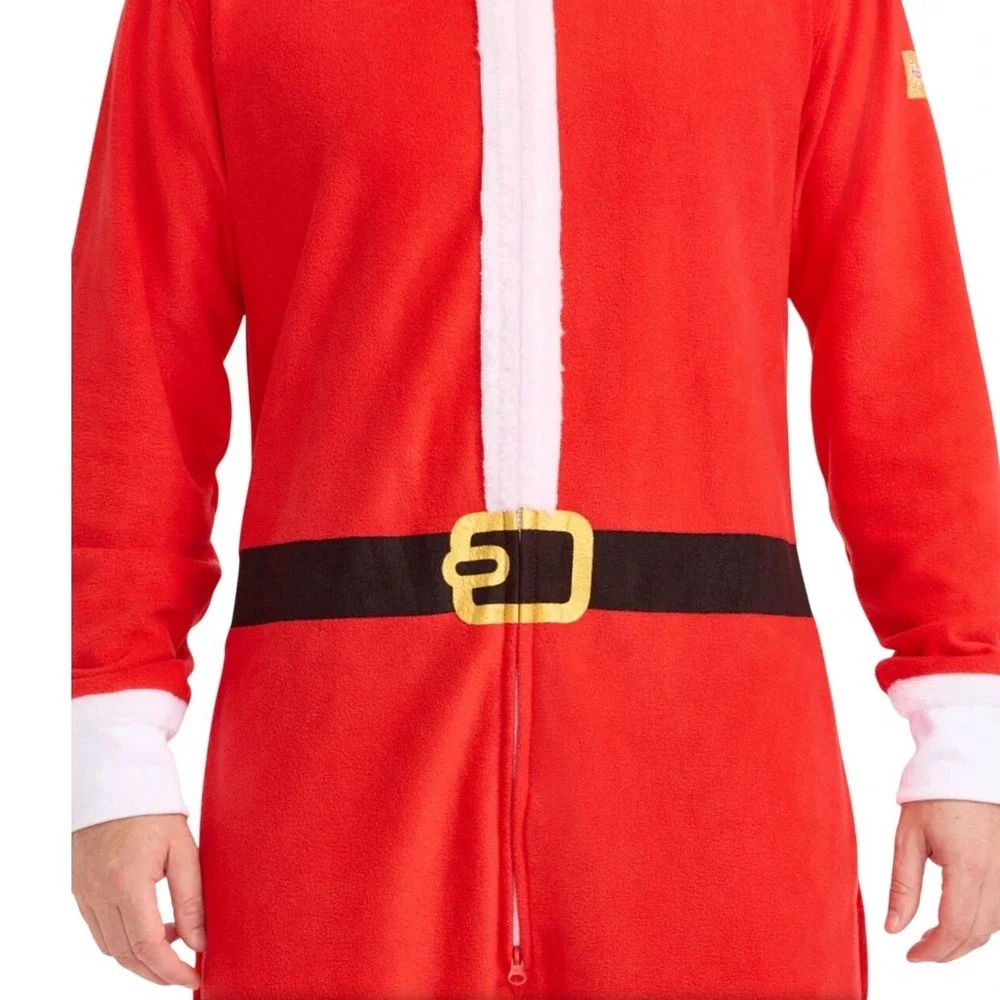 Tipsy Elves Mens Santa Claus Hooded Onesie Jumpsuit Red Fleece Christmas Large - Picture 4 of 7